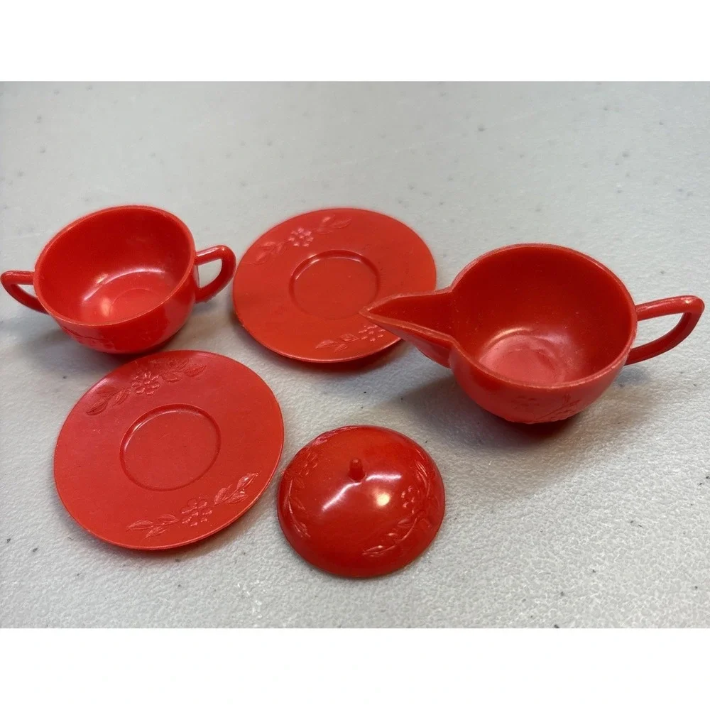 Vintage Lot Dollhouse Dishes Cups Pans Sugar Creamer Plastic Miniature Kitchen